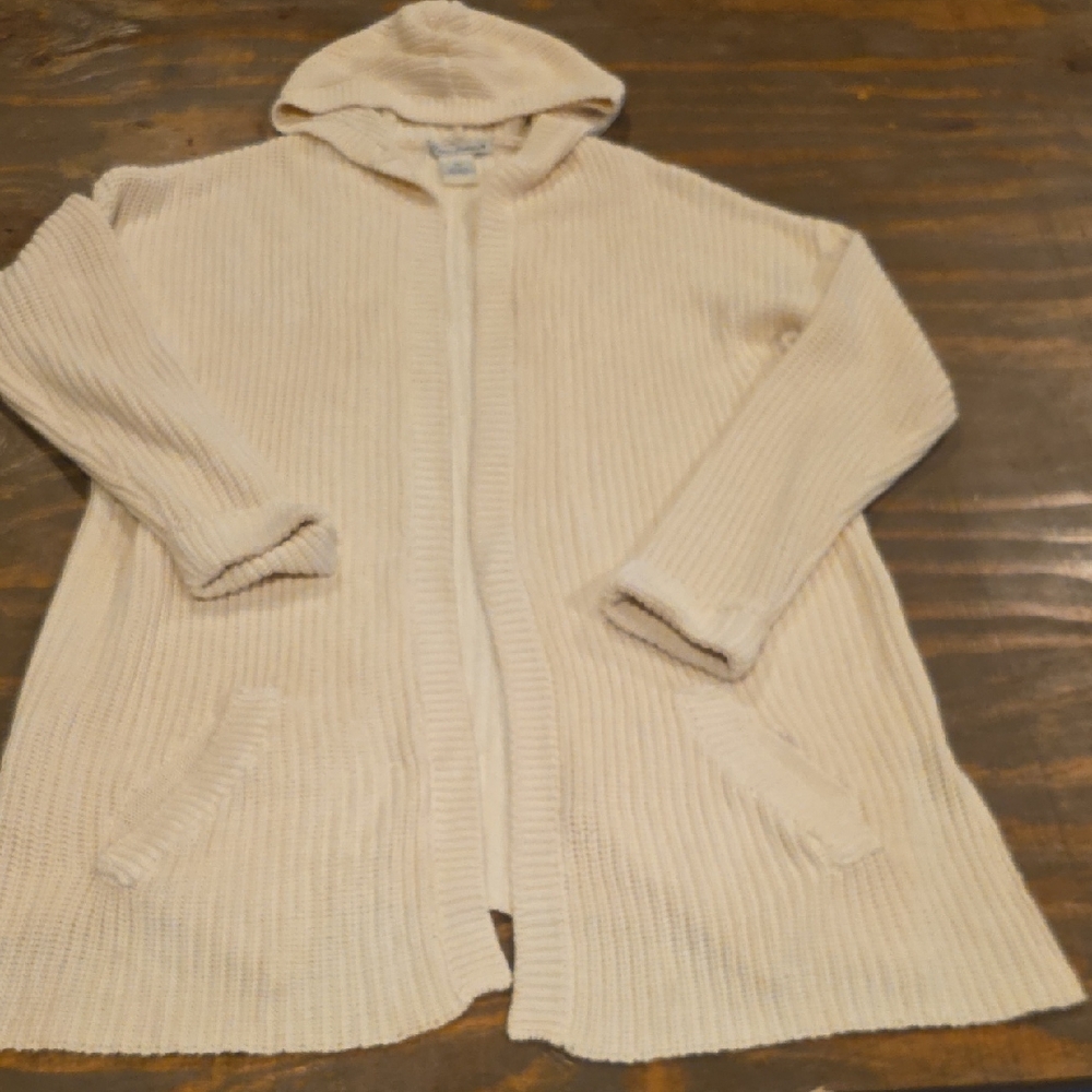 Cozy Hooded Ribbed Open Cardigan - Cream